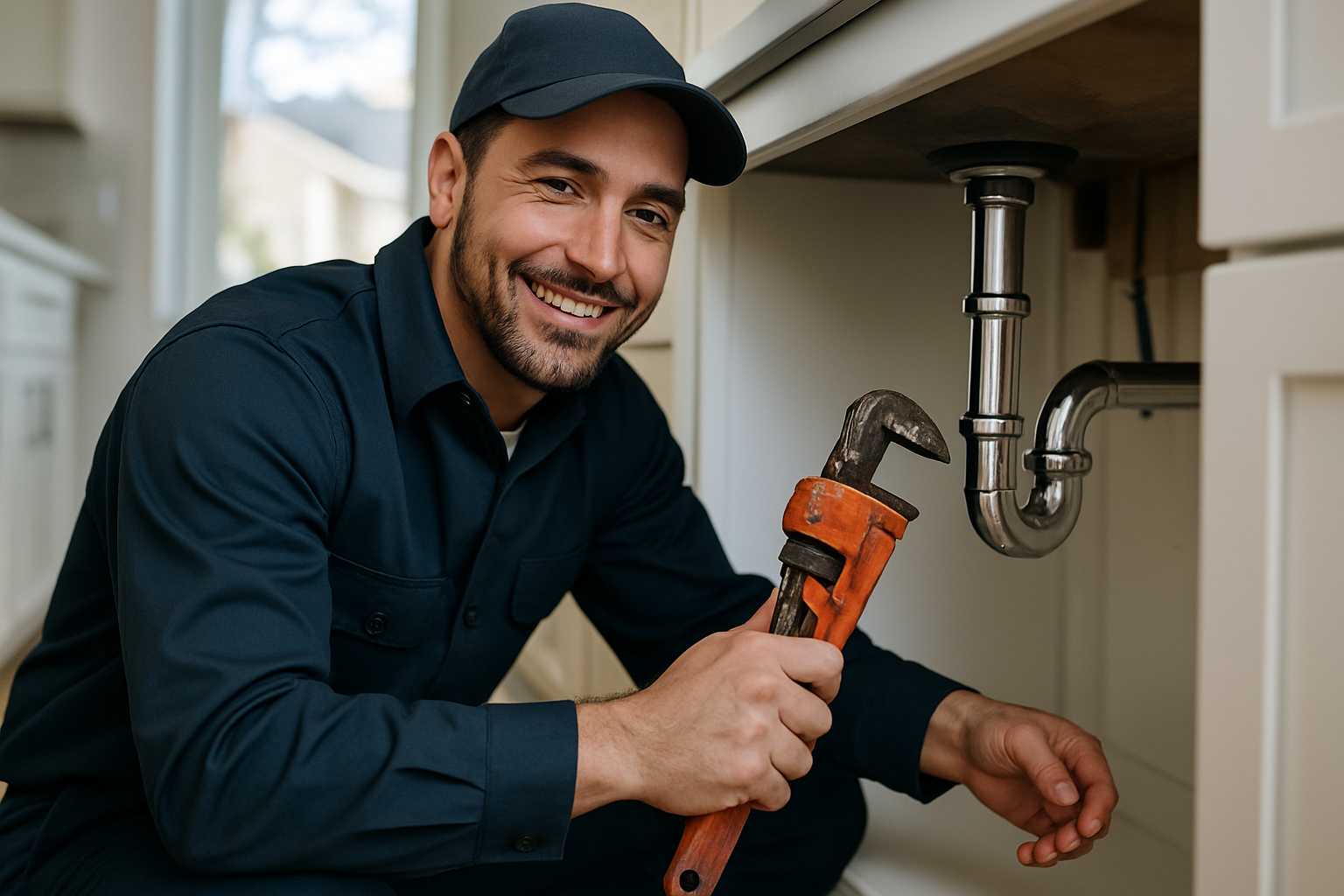 Denver Plumbing Services technician repairing pipes under a sink