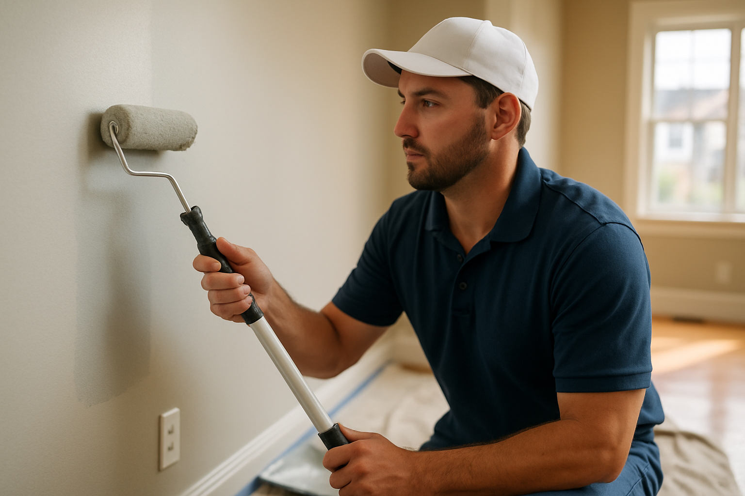 Econo Clean of Colorado painter rolling fresh paint onto an interior wall in an Aurora, Colorado home