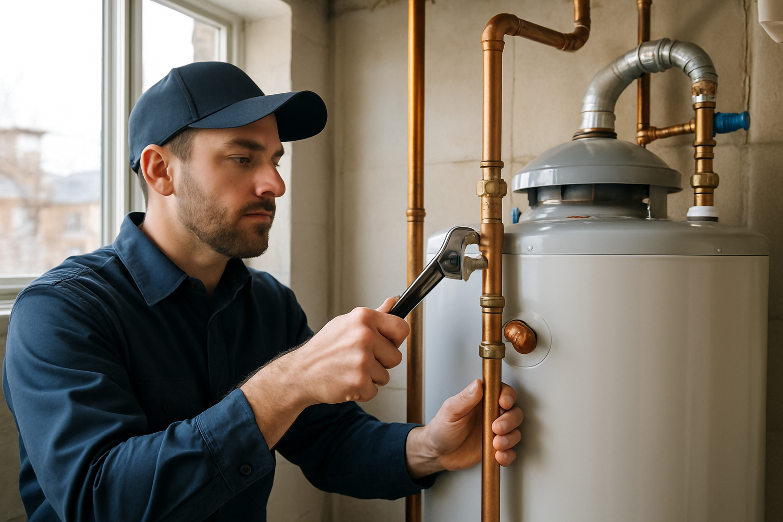 Reliable Commerce City Plumbing technician installing a residential water heater