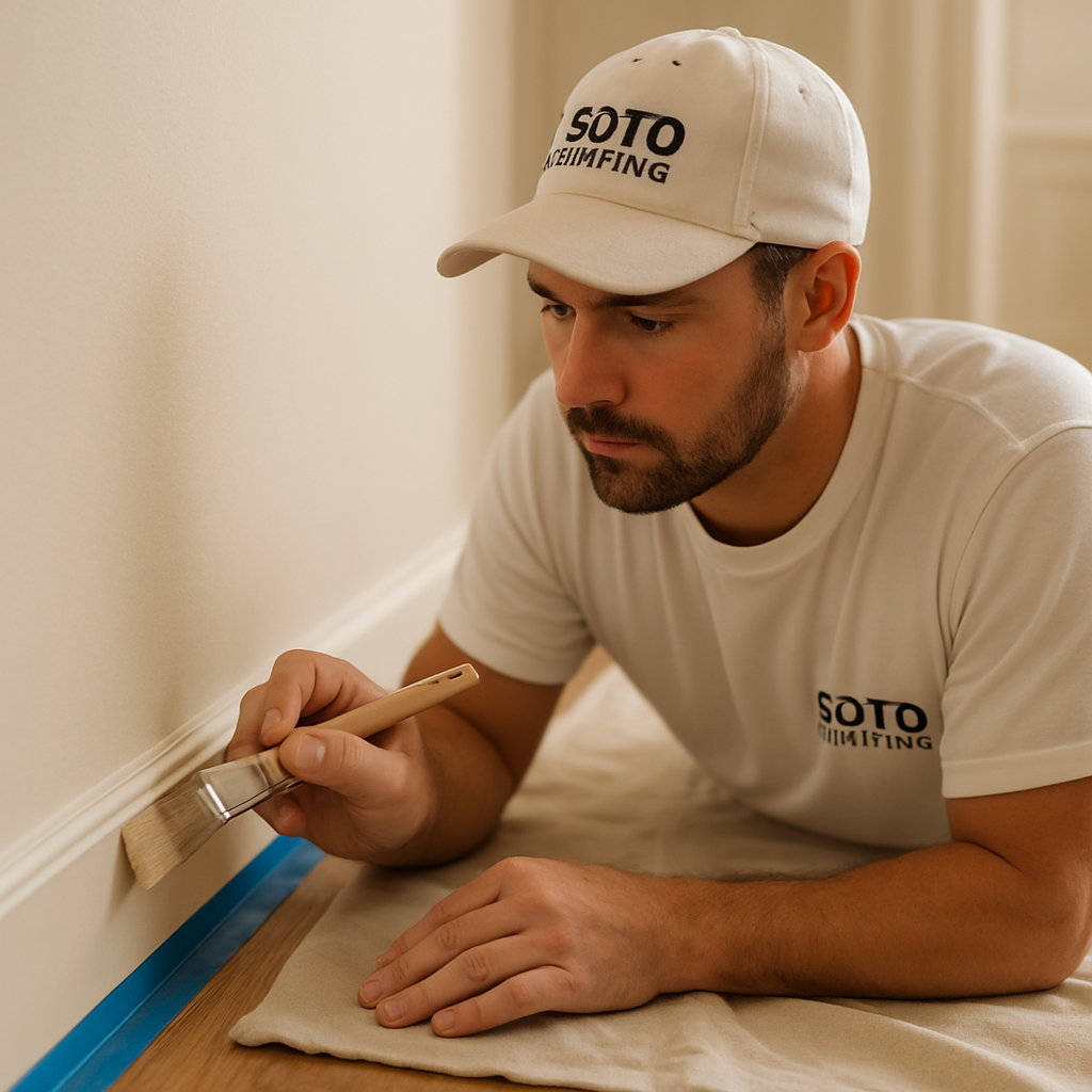 Soto Painting crew rolling a smooth finish on an interior wall in an Aurora home