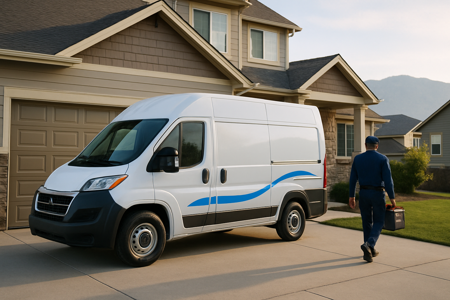 Upland Plumbing van parked outside a Denver home on a service call